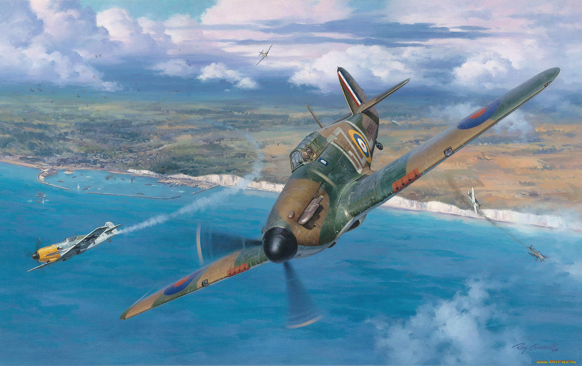 , , messerschmitt, bf, 109, junkers, ju, 87, war, ww2, aviation, painting, art, hawker, hurricane, battle, of, britain